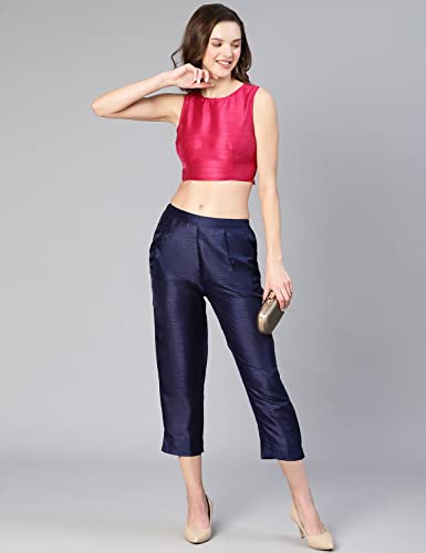 Image of oxolloxo Women Soild Dupion Silk Elasticated Pant