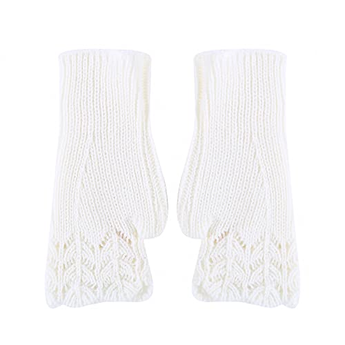 ZSDFW Manchettes Gants Automne Hiver Mitaines Gants Thermiques Tricotés Mitaines Mitaines Demi Doigt Gants Ouverts pour Femmes Hommes,Blanche Cover