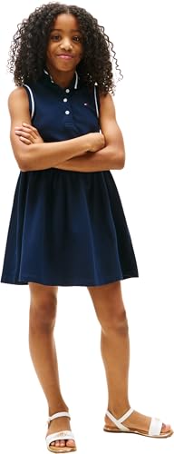 Tommy Hilfiger Polo Dress Slvls Kg0kg08486 Robes, Blue (Dark Night Navy), 16 Ans Fille