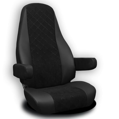 ALFA-WAYS Seat Cover for Trucks fits Freightliner Cascadia Model 125 116 126 (2014 - Current) 33 Back Black - One Seat Cover Truck Protection - Trucks Accessories Quilted Velvet & Eco-Leather