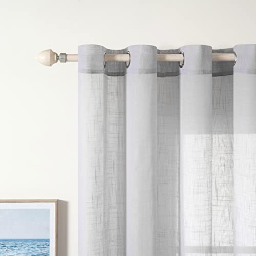 MIULEE 2 Panels Voile Curtains Sheer Cross Linen-like Solid Color Contemporary Decorative Ring Top Eyelet Panels for Bedroom Livingroom Nursery Room Silver 55" Wx57 L - Image 4