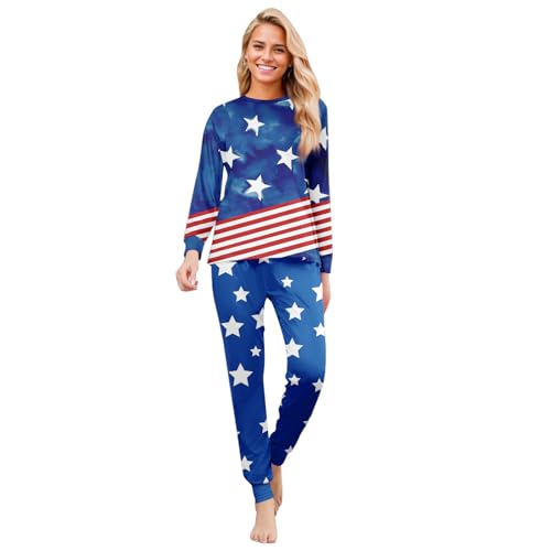 4th of July Family Outfits Matching Pajamas Set- Patriotic American Flag Long Sleeve Top Pj Pants for Men Women & Kids3
