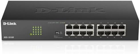 D-Link DGS-1016D 16-Port Green Ethernet Copper Gigabit Switch, Hub, Internet Splitter, Metal, Fanless, Plug and Play - UK Model, black DGS-1016D