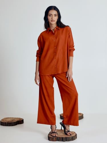 Image of FIORRA Women's Linen-Blend Loose Relaxed Fit Co-Ord Set
