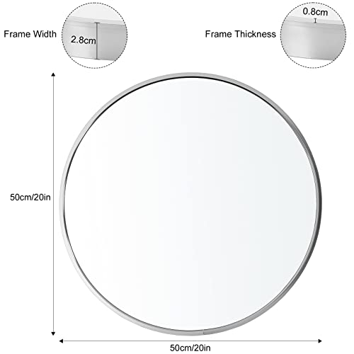 Warmiehomy Round Bathroom Mirror Wall Mounted Makeup Mirror with Aluminium Frame for Bathroom Living Room Bedroom (Φ50cm, Silver)