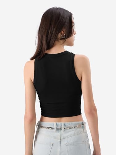 Image of The Souled Store Official Mean Girls: Bling Bling Women and Girls Sleeveless Round Neck Black Graphic Printed Slim Fit Cotton Tank Tops