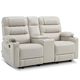 MCombo Zero Gravity Power Loveseat Recliner with Console, Heat and Vibration Massage, Reclining Loveseat Sofa with USB Ports, Cup Holders for Living Room, Faux Leather PR622Sets (Light Grey)