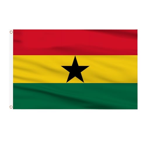 AhfuLife Grande Drapeau Ghana 90×150cm, 1Pcs Drapeau Ghana Double Face avec œillets en Laiton en Polyester pour Coupe du Monde Fête Nationale Jadin Bar Marches