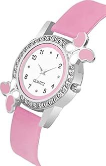Acnos® Premium White Dial Diamond Pink Analog Watch Love Heart Diamond Bracelet for Girls Best Design Butterfly Combo 3 Pack of 3, 1.PINK-2 BRACELET, Classic