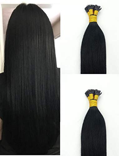 Hair Faux You 22" Remy Straight Pre bonded I Tip Human Hair Extensions Professional Salon, 100 grams 125 strands Per Package, Color #1 Jet Black