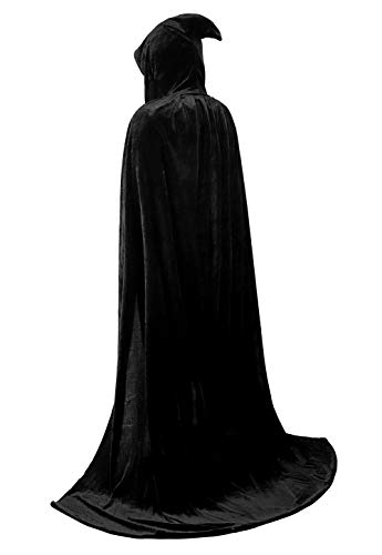 Haorugut Black Cape Velvet Cloak with Hood Vampire Witch Wizard Costume Hocus Pocus Costumes for Kids Audults Black 2XL 66"