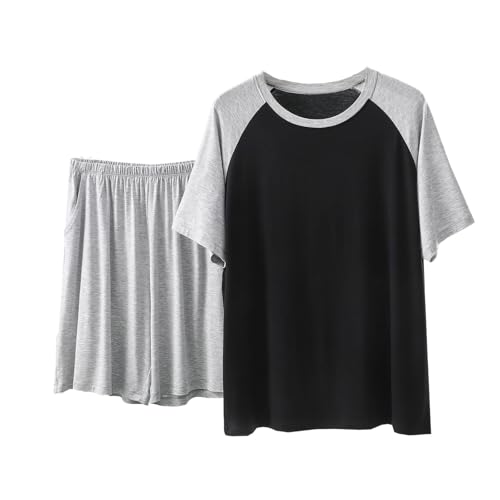 Men's Cool Shorts Pajama Set Lounge Short Sleeve Crew Neck Loose Comfy 2 Piece Rayon Pull On Above Knee