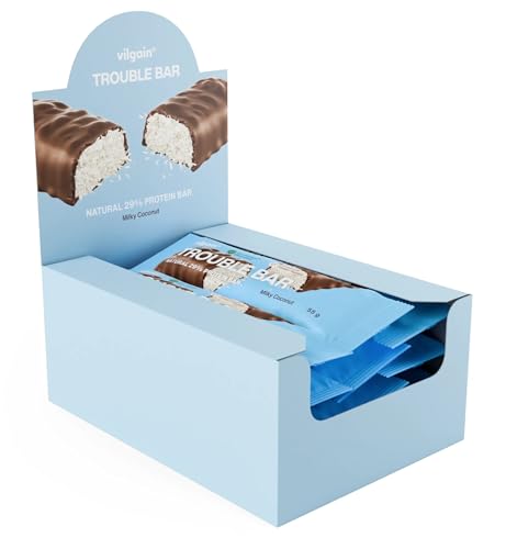 Vilgain Double Trouble Protein Bar | Zweischichtiger Nussriegel mit 29% Protein & Stevia-Süße | Riegel Ideal für Muskelaufbau & Snack (12x55g, Kokosnuss)