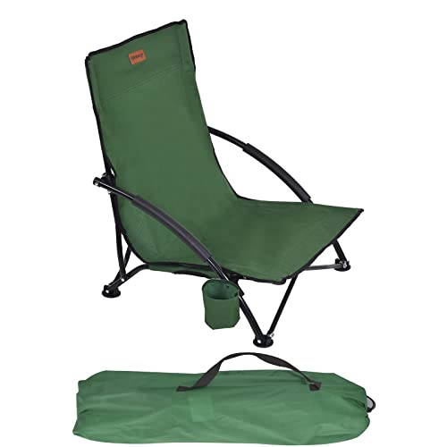 Rainberg Folding Beach Lightweight Chair with Padded Armrest, Portable, Folding Outdoor for Camping, Beach, Festivals, Garden, Caravan Trips, Fishing, BBQ, With Carry Bag. (Pack of 1, Green)