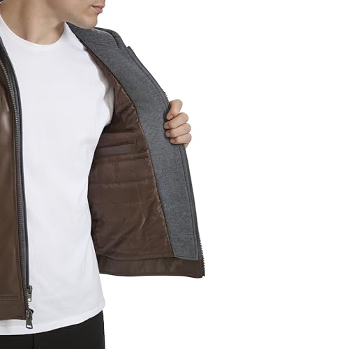 Image of Kenneth Cole Men's Faux Leather Moto With Jersey Attached Hood