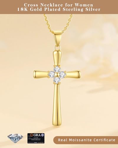 Gold Moissanite Cross Necklace for Women Wife in Light-Up Gift Box,Love Card - Women Anniversary Birthday Gifts Ideas for Wife Her Girlfriend, Christian Cross Chain Jewelry(18K Real Gold Filled)3