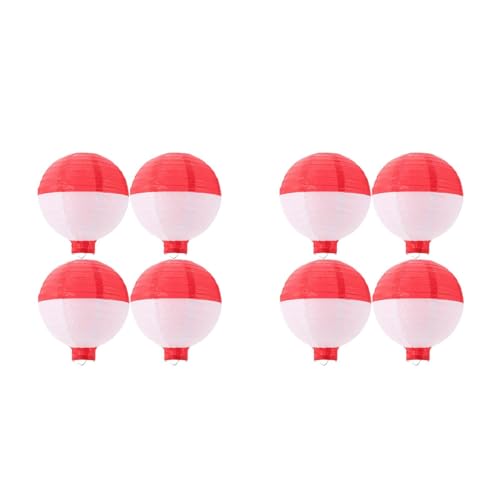 LOGOFUN 8PCS Ocean Themed Fishing Buoy Lanterns Paper Hanging Lamp Decor for Children Birthday Sea Party Decorations Favors - 8in White Red