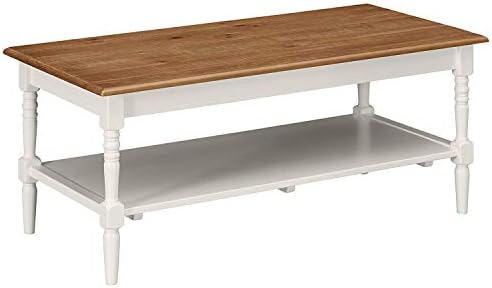 MUSEHOMEINC Washington Farmhouse Rustic Wooden Rectangle Coffee Table with Shelf for Living Room Mid-Century Modern Style, White Finish