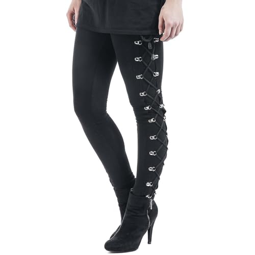 Women's Gothic High Waist Pants Bandage Lace Up Buckle Strap Slim Fit Leggings Punk Street Rock Style Costume Pants Black Large
