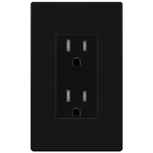 Image of ENERLITES Black Decorator Receptacle with Screwless Wall Plate, Standard Electrical Wall Outlet, 15A 125V, Self-Grounding, 2-Pole, 3-Wire, 5-15R, UL Listed, 61502-TR-BKSID, Tamper Resistant