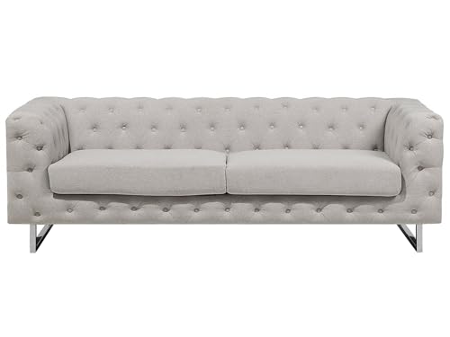 Beliani Modernes 3er Sofa Polsterbezug Chesterfield Stil beige Vissland
