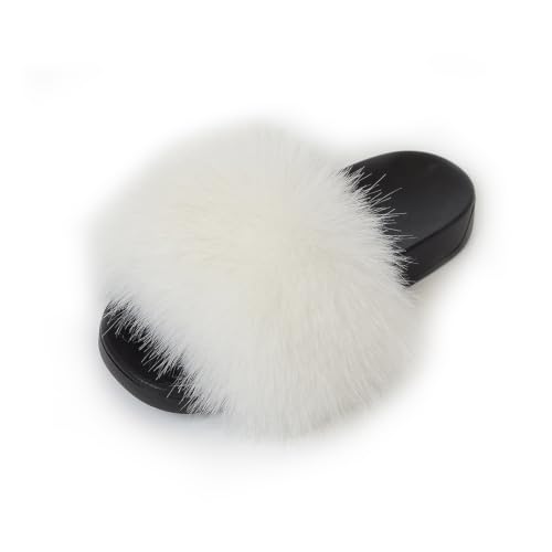 Image of Women's Faux Fur Slides Slippers Fluffy Fuzzy Sandals Open Toe Furry Slide Flip Flop Indoor Outdoor