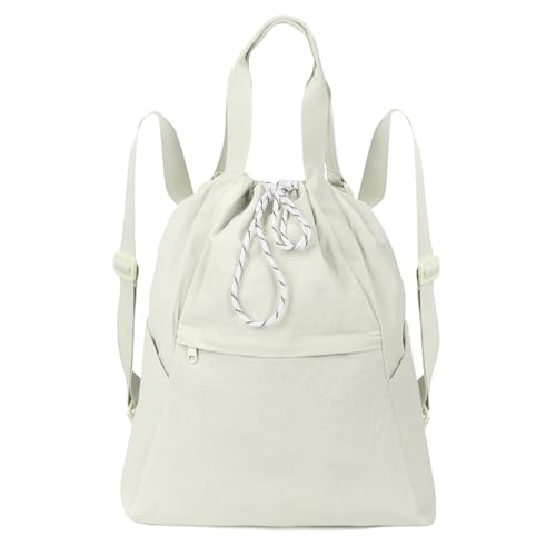 Valleycomfy Drawstring Backpack with Wet Pocket,Waterproof Drawstring Bag,Gym Backpack for Beach,Pool,Swim and Travel,Beige2