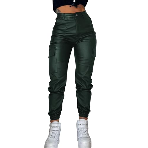 Legging cargo en cuir synthétique avec poches pour le fitness et le yoga
