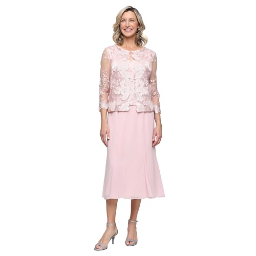 Image of Alex Evenings Women's Tea Length Jacket Dress, Perfect for Weddings, Formal Events (Petite and Regular Sizes)