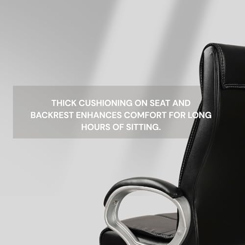 Image of INNOWIN Phantom High Back Leatherette Office Chair with 3 Years Limited Warranty | Ergonomic Leather Orthopedic Executive Boss Chair with Spacious Cushioned Seat | Heavy Duty Metal Base | Black