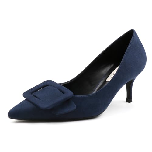JOY IN LOVE Women's Kitten Heel Pumps Pointed Toe Square-Buckle Office Dress Pump Shoes