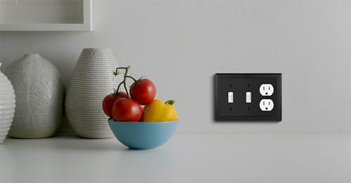 Image of Henne Bery Sunken Pearls Heavy Duty Decorative Wall Plate Switch Plate Outlet Cover (Double Toggle /Single Duplex, Matte Black)