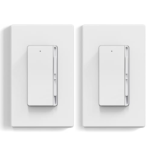 Image of ELEGRP Digital Slide Dimmer Light Switch, Dimmer Switch with Decorative Frameless Design Wallplate for LED /CFL, Incandescent,Halogen Bulbs, Single Pole /3-Way, UL Listed, 2 Pack, Matte White