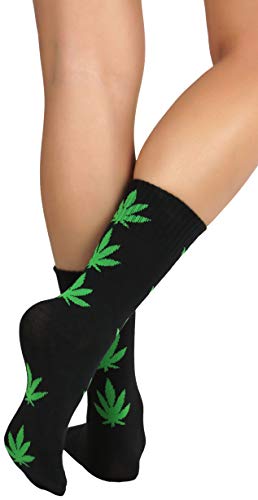 Image of ToBeInStyle Women's Crew Calf Fun Socks Marijuana Weed Leaf Print Novelty Statement Hosiery
