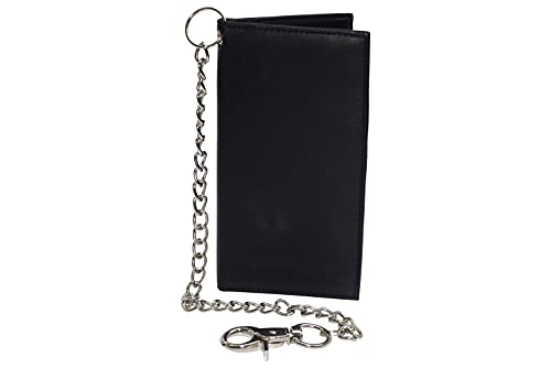 MARSHAL RFID Blocking Chain Wallets for Men Biker Long Bifold Genuine Leather Wallet with Chain (Black with Chain)
