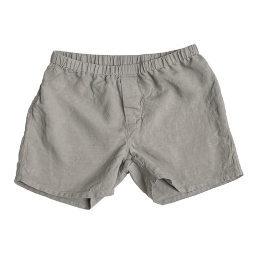 Linoto Men's 100% Linen Boxer Shorts, Warm Gray, Elastic Waistband, Medium