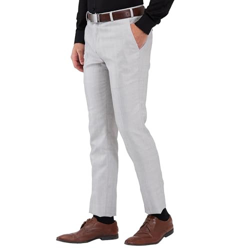 Image of Raymond Men's Slim Fit Checks Pattern Poly Viscose Blend Flat Front Formal Trouser