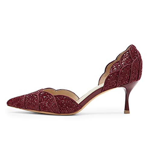 Image of XYD Women's Pumps, Elegant Pointed Toe, D'Orsay Kitten Low Heels, Rhinestone Studs, Slip-On Satin Shoes for Wedding