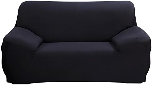 DIFEN 1-Piece Chair,Loveseat, Sofa Slipcover Stretch Elastic Polyester Spandex Couch Slipcover Furniture Protector (2 Seater-Loveseat, Black)