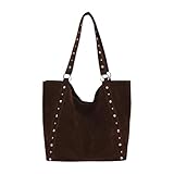 Kexpery - Bolso bandolera para mujer de ante sintético con tachuelas de gran volumen para compras, trabajo, escuela, uso diario, café