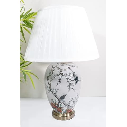 DOWNTON INTERIORS Large Grey Oriental Ceramic Table Lamp Cover