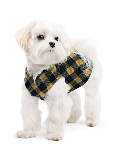 Image of Goldpaw Stretch Fleece Dog Sweater - with Spandex for 4-Way Stretch - Soft, Comfortable Dog Coat - Machine Washable - Made in the USA - Gold Buffalo Check - Size 8