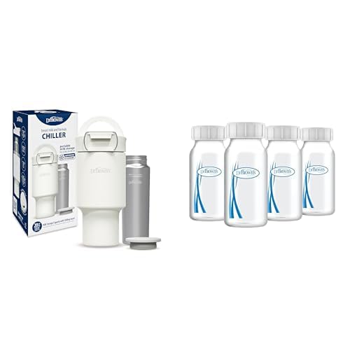 Bundle of Dr. Brown's Breast Milk and Formula Chiller, Portable Insulated Storage 20 oz/590 mL+ Breast Milk Collection Bottles with Storage Caps, Breast Pumps Compatible, BPA Free – 4-Pack