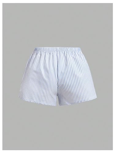 Women's Striped Print Drawstring Elastic Waist Shorts Casual Wide Leg Low Rise Summer Boxer Shorts2