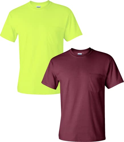 T-shirt en coton avec poche Gildan vêtement col rond lot de 2 coloris marron vert taille S