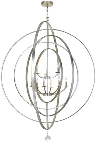 Crystorama 587-SA Transitional Nine Light Chandelier from Luna collection in Pwt, Nckl, B/S, Slvr.finish, 43.50 inches