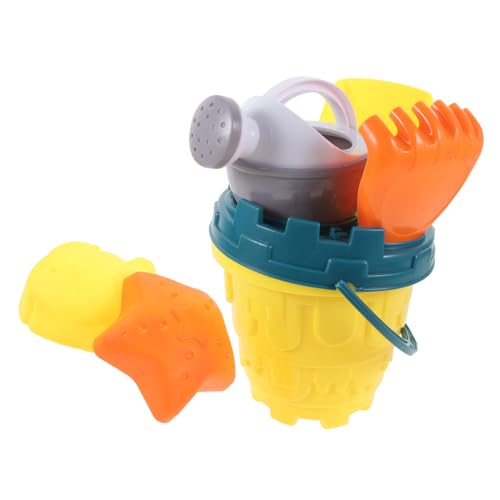 HONMEET Brinquedos de praia para cubo pá e carrinho design de castelo de areia cores brilhantes para o verão areia e piscina