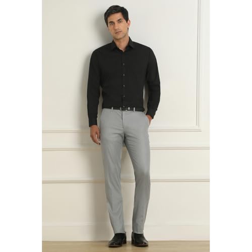Image of Van Heusen Men's Mid Rise Slim Fit Durapress Flat Front Trousers | Superior Comfort | Auto-Flex Waist Band | Soft Touch