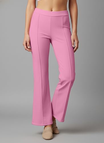 Image of Mehrang Cotton Blend Bootcut Parallel Trouser Pants for Women Regular Fit, Bellbottom Straight Pants for Womens
