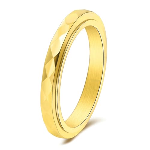 Calefee Bague Anti Stress Femme Anneau Tournant, Bague de Mariage Femme Acier Inoxydable Alliance Multi-Facettes de 3mm de Large Rotatif, Taille 57